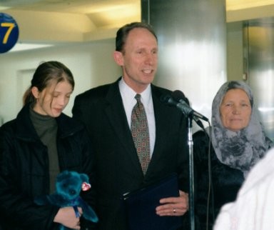 Amela Kovacevic, Portland Police Chief Mark A. Kroeker, (who found Amela and obtained the funds to save her life), and Amela's mother Ferida at the Los Angeles Airport.